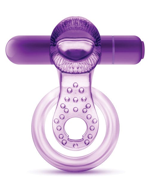 Blush Novelties Blush Play With Me Lick It Vibrating Double Strap Cockring - Purple Vibrators