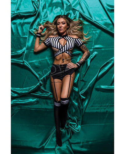 Bodyzone Apparel Role Play Risque Referee 6 Pc Set Black/white Medium/Large Lingerie & Costumes