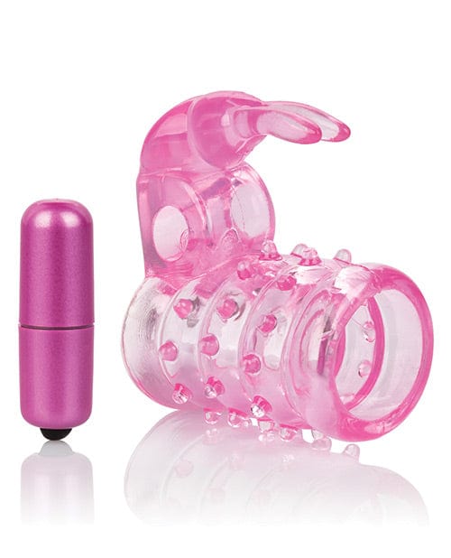 CalExotics Basic Essentials Stretchy Vibrating Bunny Enhancer - Pink Penis Toys