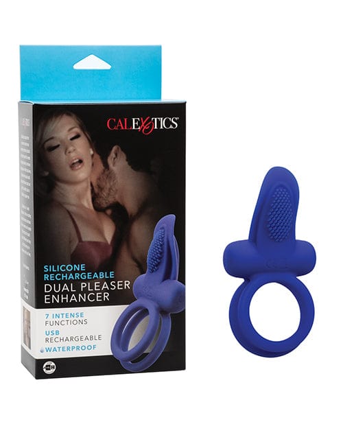 CalExotics Couples Enhancers Silicone Rechargeable Dual Pleaser Enhancer - Blue Penis Toys