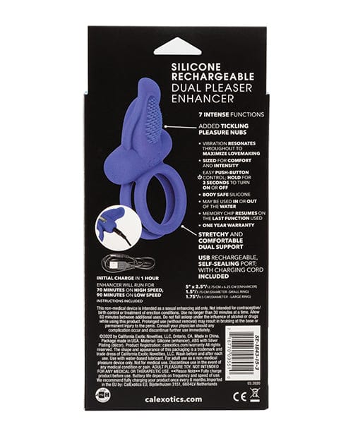 CalExotics Couples Enhancers Silicone Rechargeable Dual Pleaser Enhancer - Blue Penis Toys
