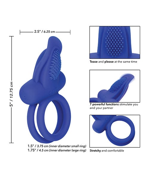 CalExotics Couples Enhancers Silicone Rechargeable Dual Pleaser Enhancer - Blue Penis Toys