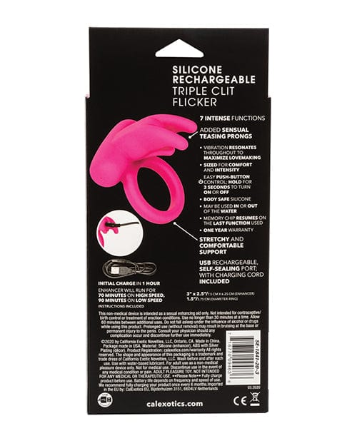 CalExotics Silicone Rechargeable Triple Clit Flicker - Pink Vibrators