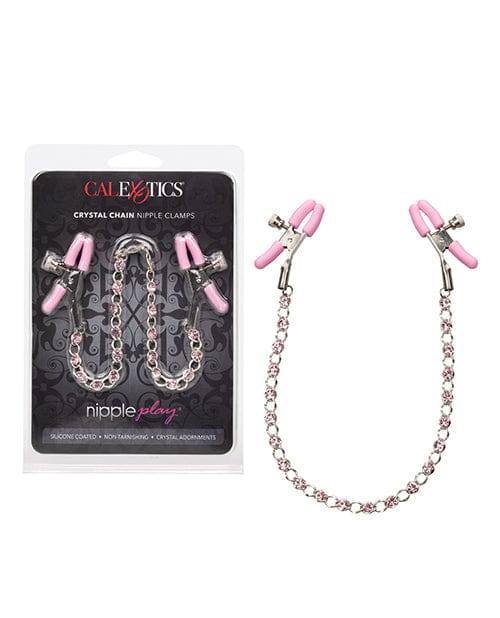 California Exotic Novelties Nipple Play Crystal Chain Nipple Clamps - Pink Kink &amp; BDSM