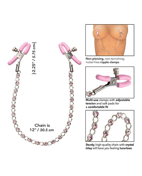 California Exotic Novelties Nipple Play Crystal Chain Nipple Clamps - Pink Kink &amp; BDSM