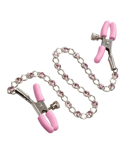 California Exotic Novelties Nipple Play Crystal Chain Nipple Clamps - Pink Kink &amp; BDSM