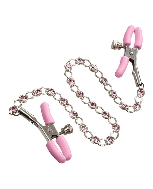California Exotic Novelties Nipple Play Crystal Chain Nipple Clamps - Pink Kink & BDSM