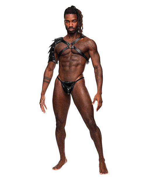 Comme Ci Comme Ca Aquarius Pu Leather Chest Harness W/half Sleeve Black O/s Kink &amp; BDSM