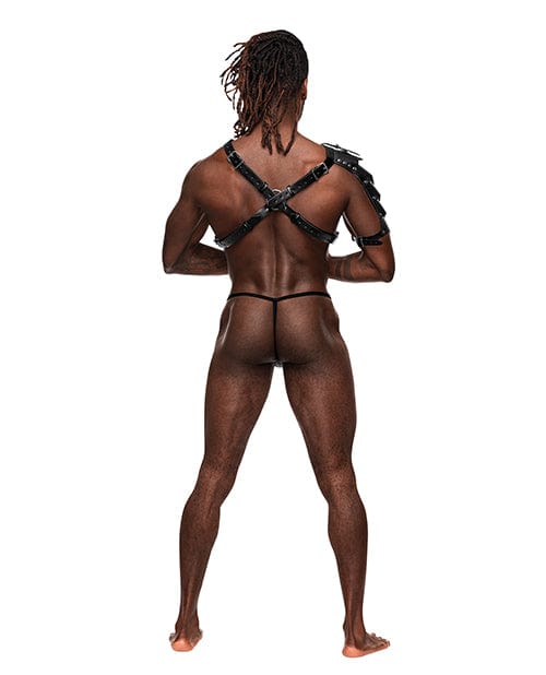 Comme Ci Comme Ca Aquarius Pu Leather Chest Harness W/half Sleeve Black O/s Kink &amp; BDSM