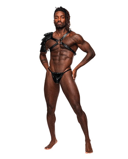 Comme Ci Comme Ca Aquarius Pu Leather Chest Harness W/half Sleeve Black O/s Kink &amp; BDSM