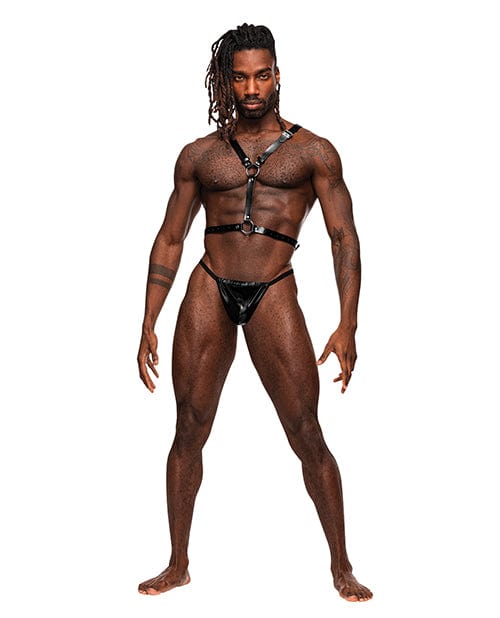 Comme Ci Comme Ca Sagittarius Pu Leather Chest &amp; Winged Back Harness Black O/s Kink &amp; BDSM