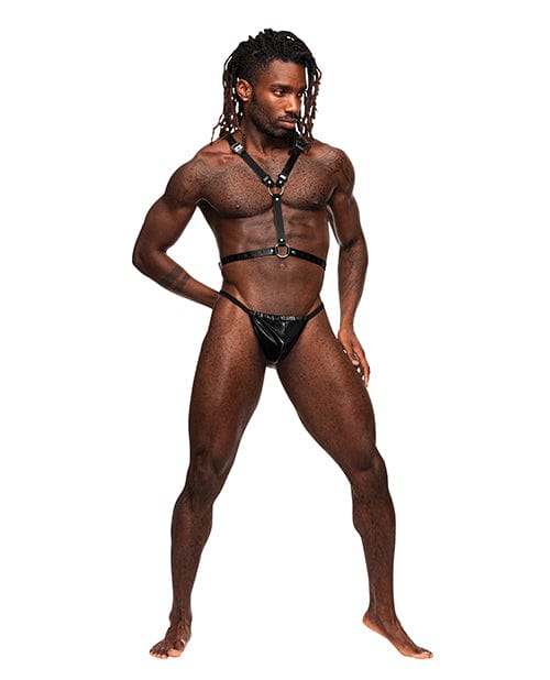 Comme Ci Comme Ca Sagittarius Pu Leather Chest &amp; Winged Back Harness Black O/s Kink &amp; BDSM