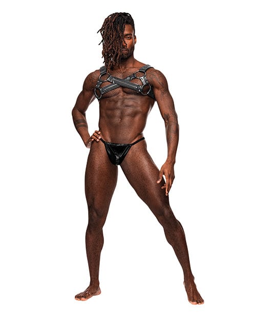 Comme Ci Comme Ca Virgo Pu Leather Chest Harness W/zipper Detail Black O/s Kink &amp; BDSM