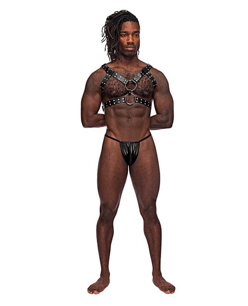 Leather Gemini Double Ring Harness Black One Size Fits Most