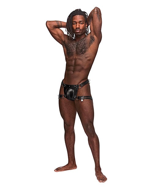 Comme Ci Comme Ca Leather Scorpio Adjustable Waist &amp; Leg Band Thong Black O-s Lingerie &amp; Costumes