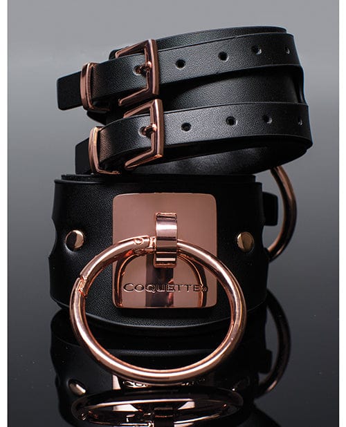 Coquette International Pleasure Collection Adjustable Handcuffs - Black-rose Gold Kink & BDSM