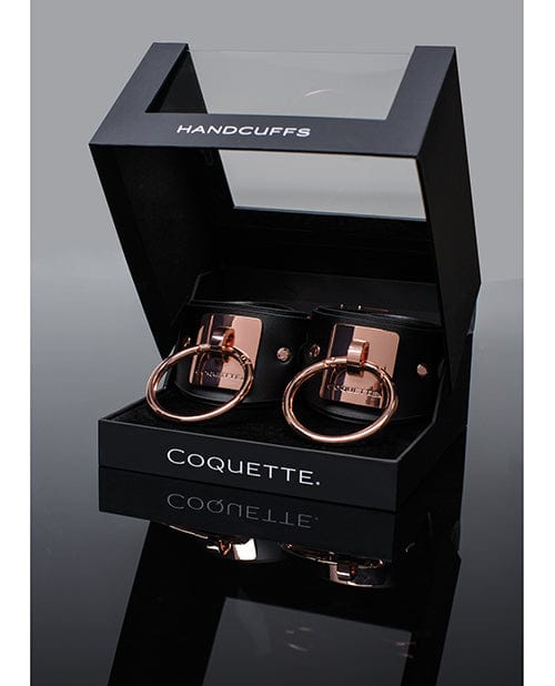 Coquette International Pleasure Collection Adjustable Handcuffs - Black-rose Gold Kink &amp; BDSM