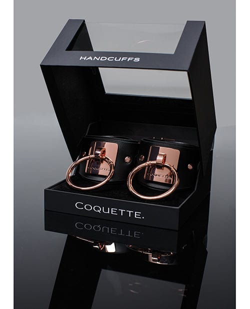 Coquette International Pleasure Collection Adjustable Handcuffs - Black-rose Gold Kink & BDSM
