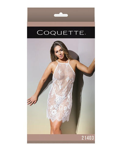 Coquette International Classic Sheer Eyelash Lace Babydoll & G-string White One Size Fits Most Lingerie & Costumes
