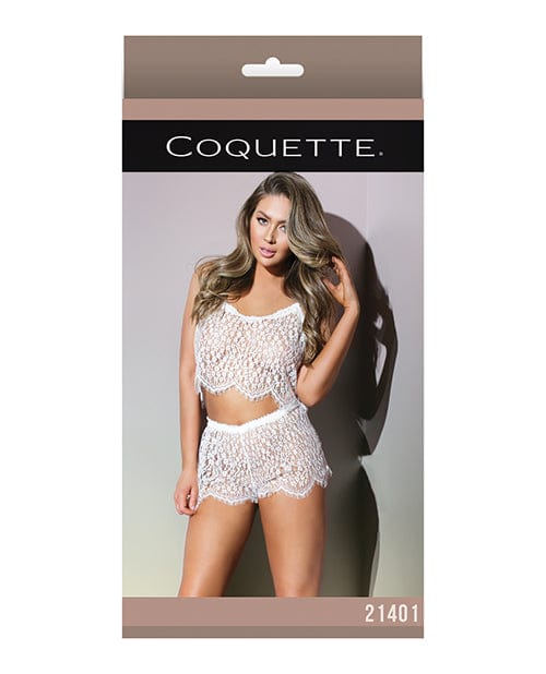 Coquette International Classic Sheer Eyelash Lace Crop Cami & Short White One Size Fits Most Lingerie & Costumes