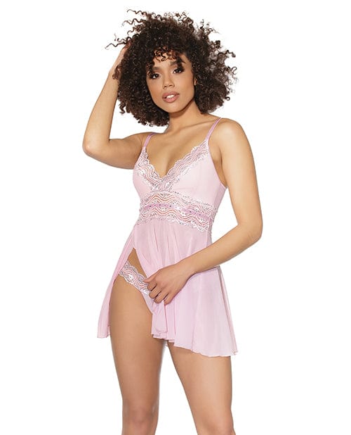 Coquette International Crystal Pink Babydoll with Lightly Padded Cups &amp; Thong Lingerie &amp; Costumes