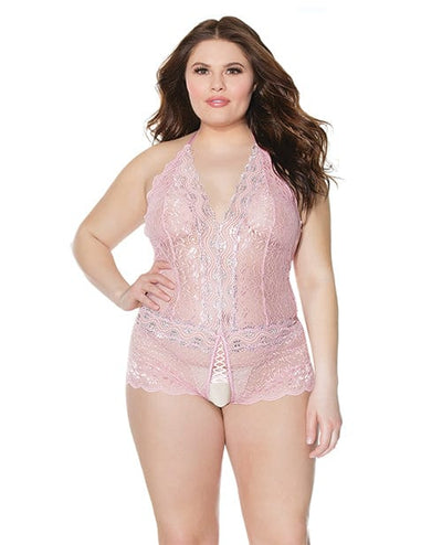 Coquette International Crystal Pink Halter Crotchless Teddy Pink-Silver Os-Xl Lingerie & Costumes