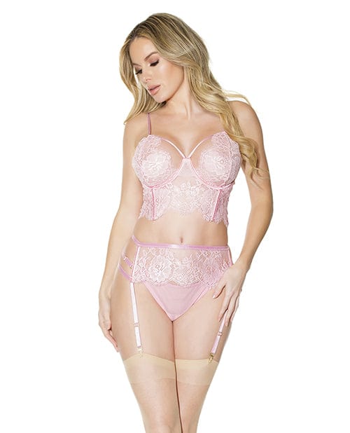 Crystal Pink Longline Bra, Garter Belt & Panty