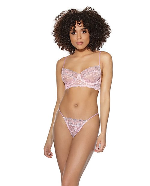 Coquette International Crystal Pink Underwire Bra & G-string Large Lingerie & Costumes