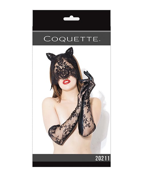 Coquette International Darque Sex Kitten Mask & Glove Set Black One Size Fits Most Lingerie & Costumes