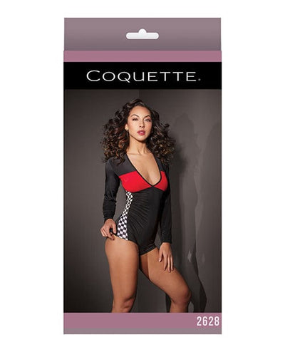 Coquette International Fashion Stretch Knit Race Car Romper Black-Red One Size Fits Most Lingerie & Costumes
