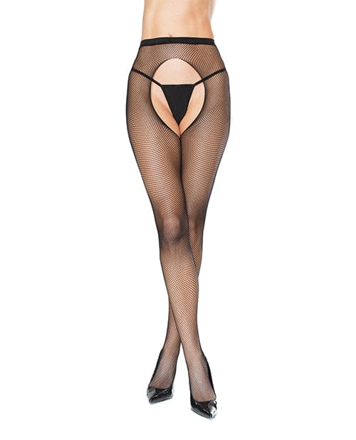 Coquette International Fishnet Natural Waist Crotchless Pantyhose Black O-s Lingerie &amp; Costumes
