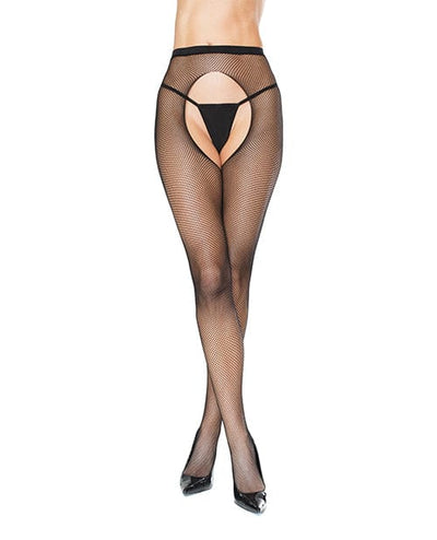 Coquette International Fishnet Natural Waist Crotchless Pantyhose Black O-s Lingerie & Costumes