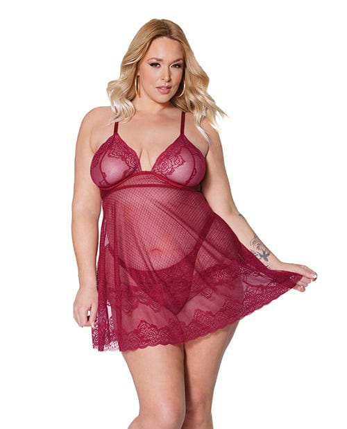 Holiday Soft Underwire Babydoll & Thong Merlot - XL / XXL