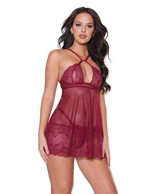 Coquette International Holiday Soft Underwire Babydoll &amp; Thong Merlot Lingerie &amp; Costumes