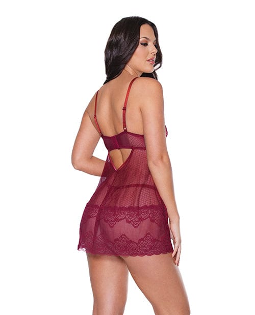 Coquette International Holiday Soft Underwire Babydoll &amp; Thong Merlot Lingerie &amp; Costumes
