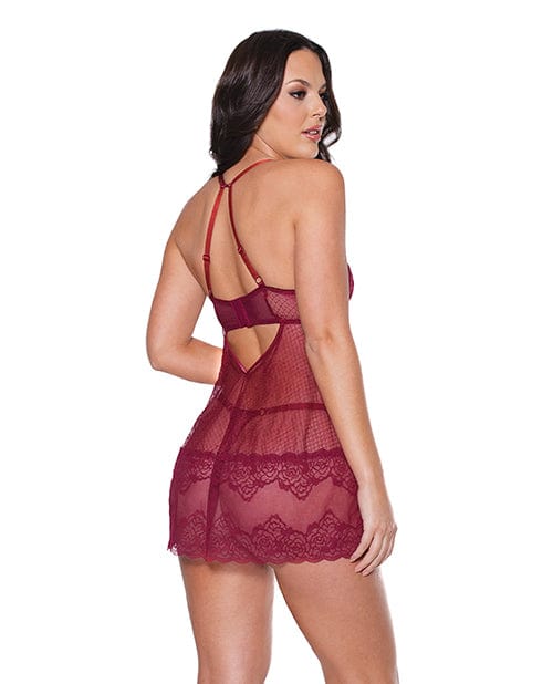 Coquette International Holiday Soft Underwire Babydoll &amp; Thong Merlot Lingerie &amp; Costumes