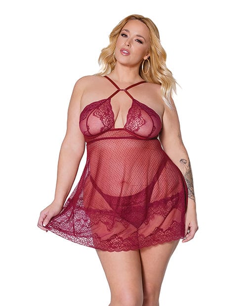 Coquette International Holiday Soft Underwire Babydoll &amp; Thong Merlot Lingerie &amp; Costumes