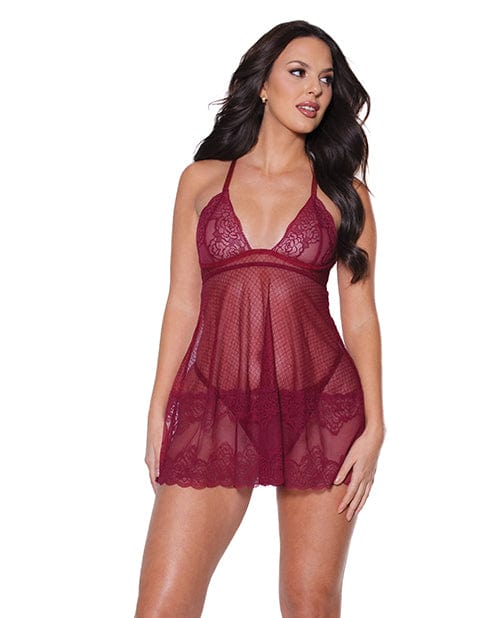 Coquette International Holiday Soft Underwire Babydoll &amp; Thong Merlot Large Lingerie &amp; Costumes