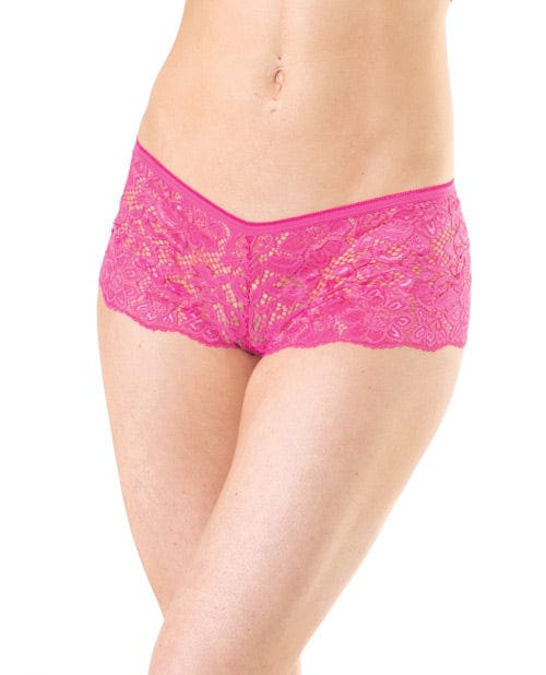 Coquette International Low Rise Stretch Scallop Lace Booty Short hot pink Lingerie & Costumes