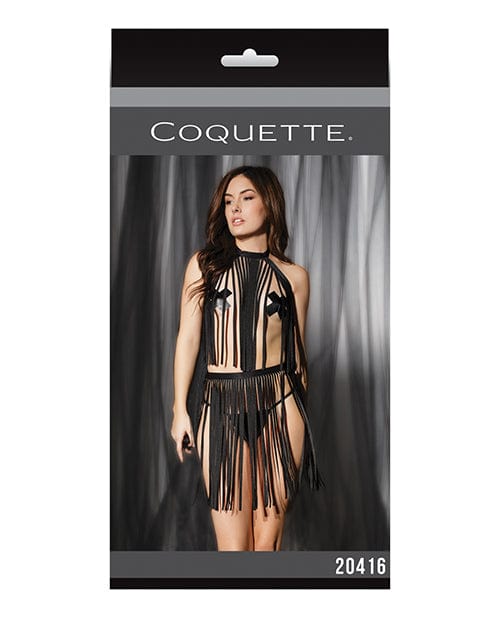 Coquette International Play Darque Fringe Harness Top &amp; Skirt Black One Size Fits Most Lingerie &amp; Costumes