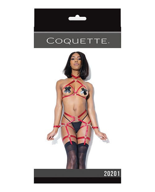 Coquette International Play Darque Halter Top, Crotchless Panty, Garters & Restraints Merlot One Size Fits Most Lingerie & Costumes