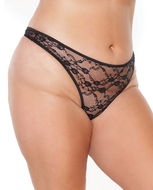 Coquette International Stretch Lace High Leg Thong Black Os-xl Lingerie & Costumes