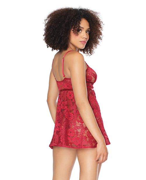 Coquette International Stretch Lace Soft Triangle Cup Babydoll W-thong Ruby O-s Lingerie &amp; Costumes
