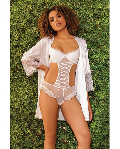 Coquette International Stretch Mesh Ruffled Crotchless Teddy White Lingerie &amp; Costumes
