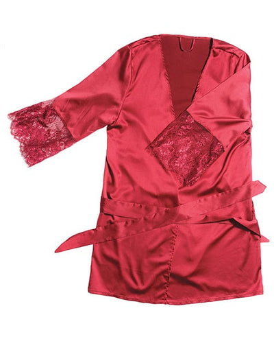 Coquette International Stretch Satin Robe with Eyelash Lace Sleeve Robe Lingerie & Costumes