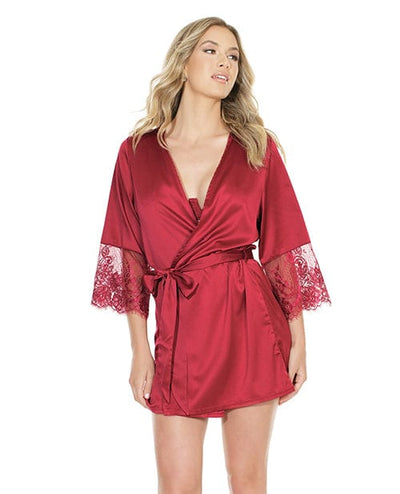 Coquette International Stretch Satin Robe with Eyelash Lace Sleeve Robe One Size/Small Lingerie & Costumes