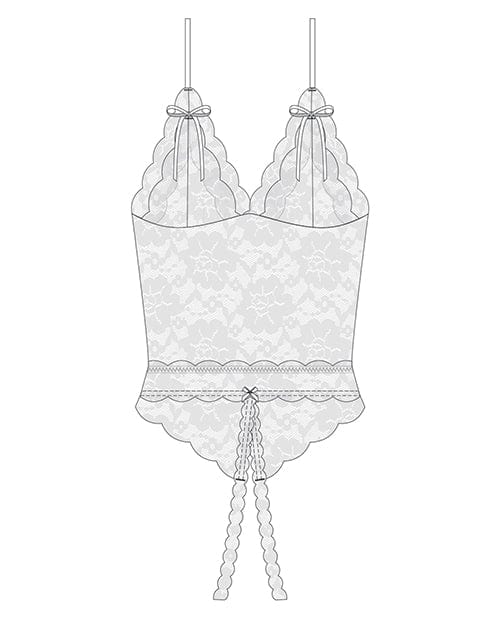 Coquette International Stretch & Scallop Lace Crotchless Teddy White Os-Xl Lingerie & Costumes