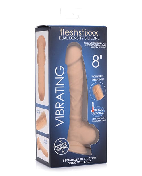 Curve Toys Curve Novelties Fleshstixxx 8" Vibrating Silicone Dildo with Balls Tan Dildos
