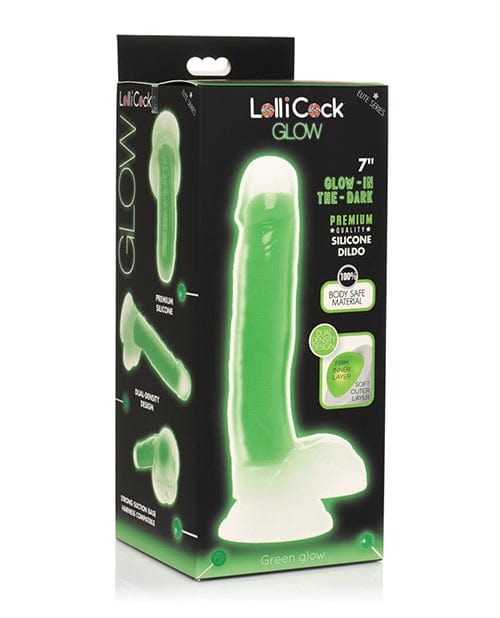 Curve Toys Curve Toys Lollicock 7" Glow In The Dark Silicone Dildo W/balls Green Dildos