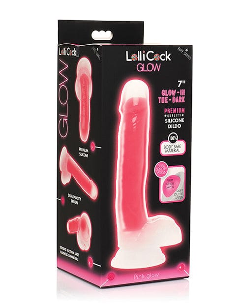 Curve Toys Curve Toys Lollicock 7" Glow In The Dark Silicone Dildo W/balls Pink Dildos